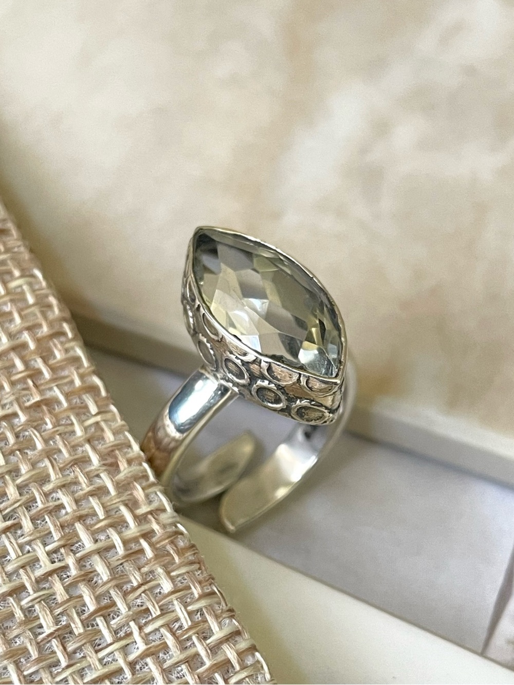 925 Sterling Silver, Green Amethyst statement Ring! ARTISAN Adjustable (Vintage)